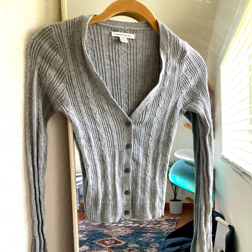 American Eagle sweater button up top